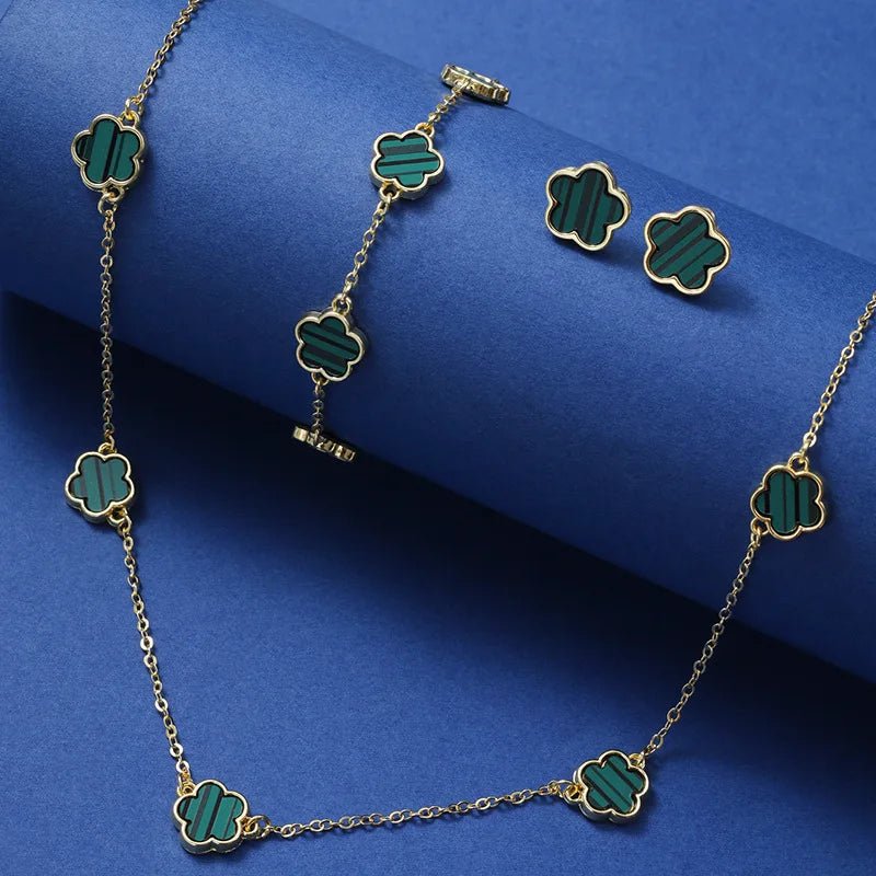 New Hot Selling Multicolour Lucky Five Leaf Flower Pendant Necklace Bracelet Set for Women Gift Trendy Jewelry Paty Jewelry SetsAzizaK