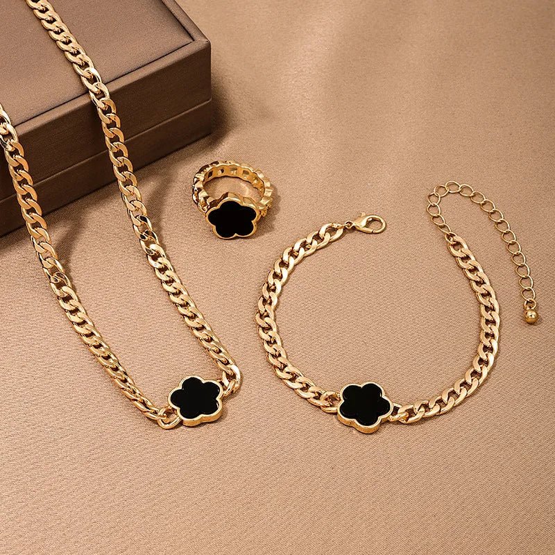 New Hot Selling Multicolour Lucky Five Leaf Flower Pendant Necklace Bracelet Set for Women Gift Trendy Jewelry Paty Jewelry SetsAzizaK