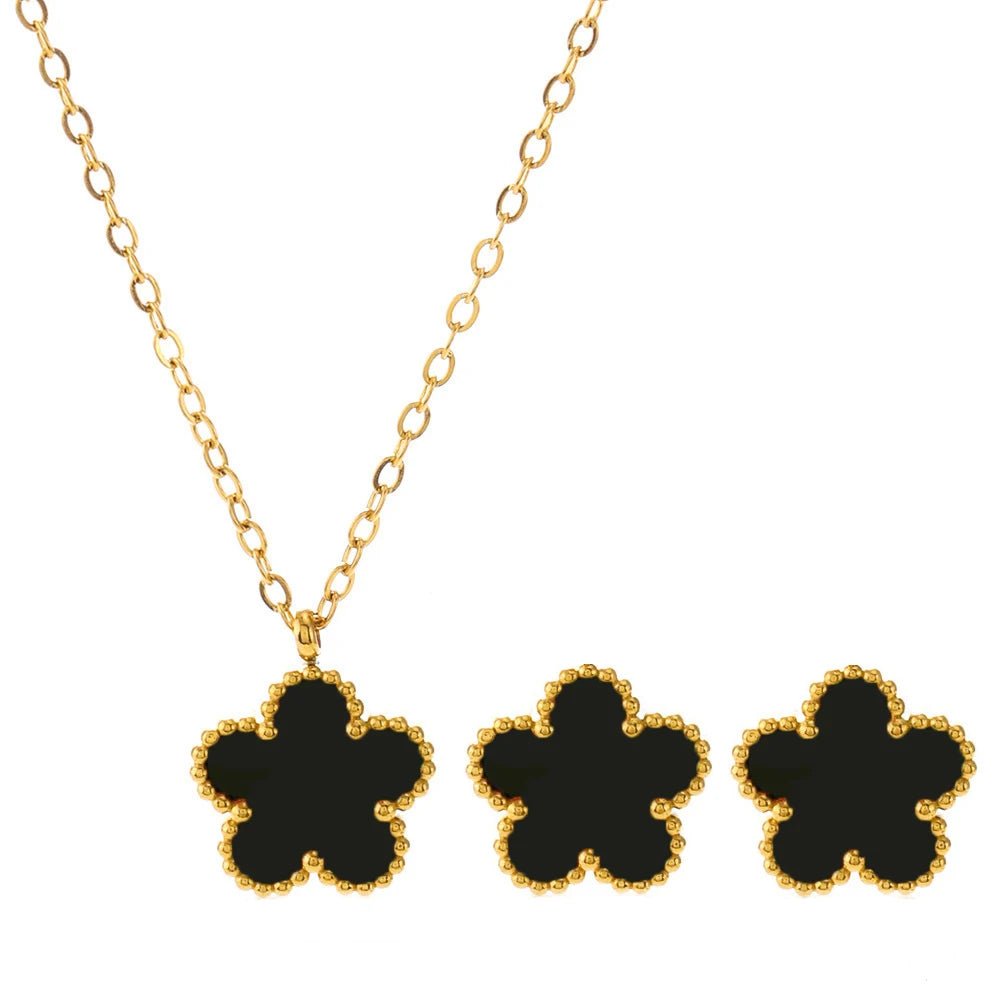 New Hot Selling Multicolour Lucky Five Leaf Flower Pendant Necklace Bracelet Set for Women Gift Trendy Jewelry Paty Jewelry SetsAzizaK