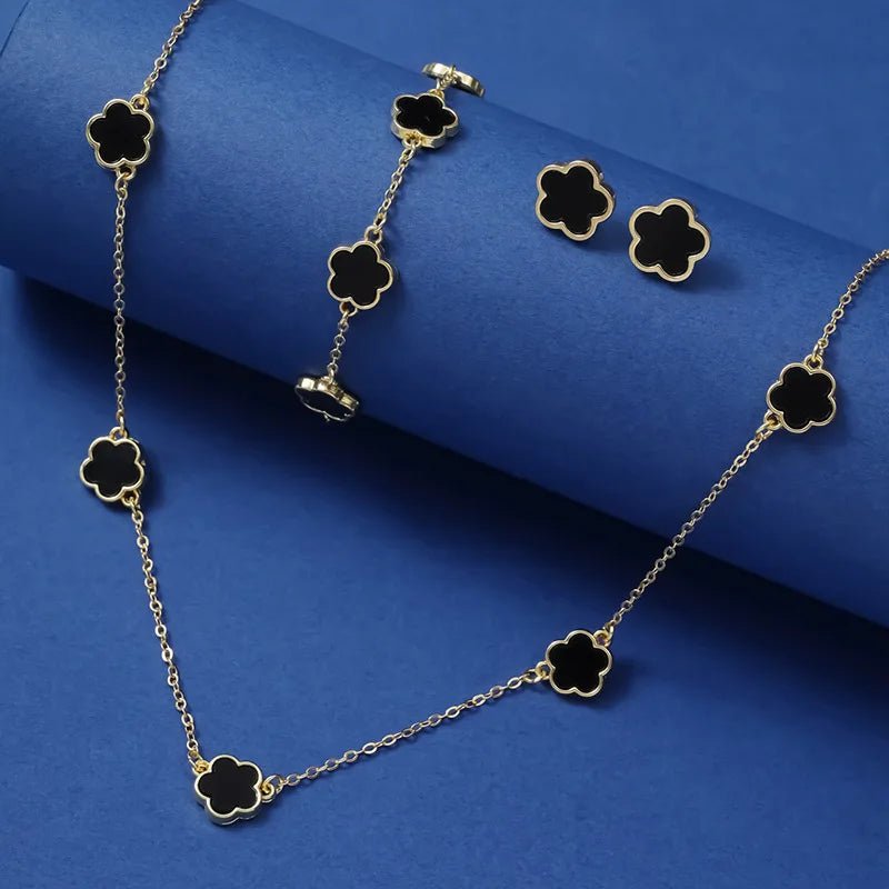 New Hot Selling Multicolour Lucky Five Leaf Flower Pendant Necklace Bracelet Set for Women Gift Trendy Jewelry Paty Jewelry SetsAzizaK