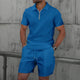 🌞 New Summer Waffle Set – Solid Color Zip - Up Lapel Top & Shorts (2 - Piece)AzizaK
