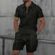 🌞 New Summer Waffle Set – Solid Color Zip - Up Lapel Top & Shorts (2 - Piece)AzizaK