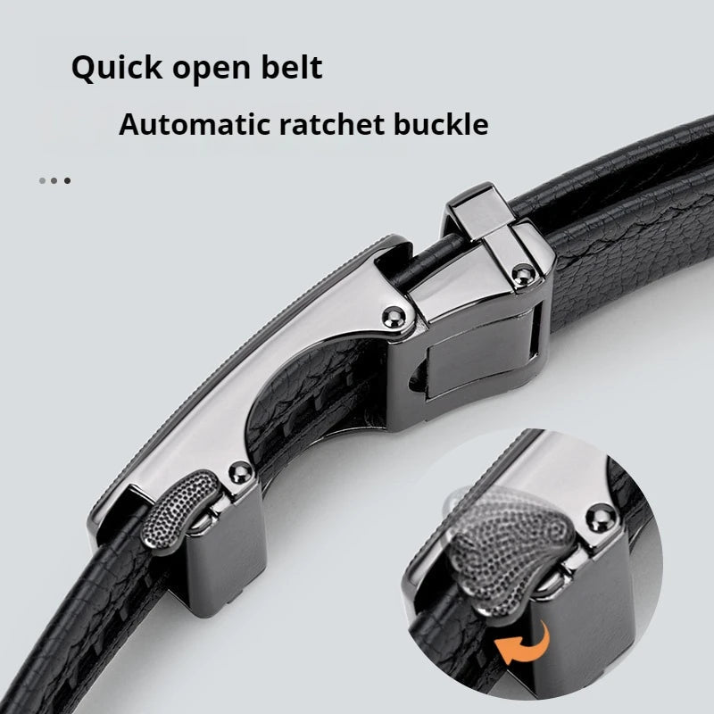 Premium Genuine Leather Men’s Belt with Automatic Ratchet Buckle – Elegant and DurableAzizaK