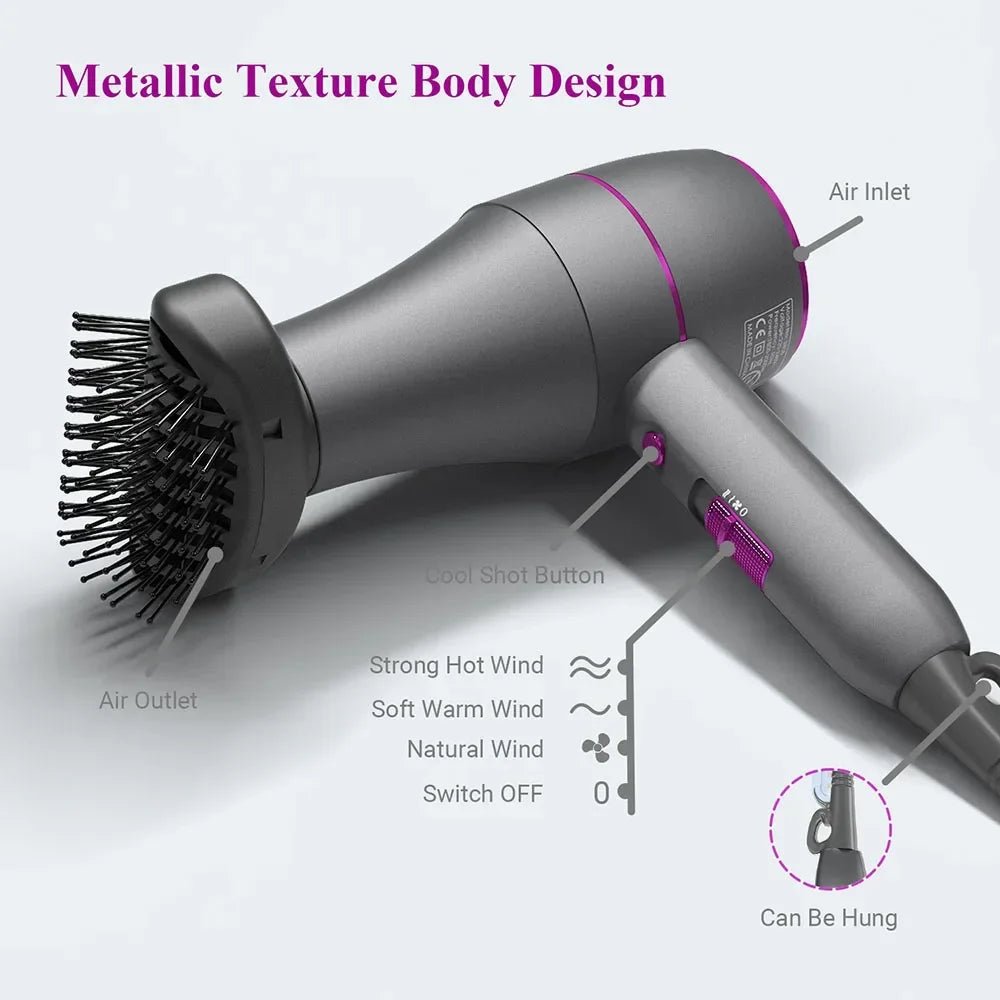 Professional Hair Dryer 1800W Powerful Hot and Cold Strong Wind Blower Constant Temperature Collecting Air Comb Nozzle GearAzizaK