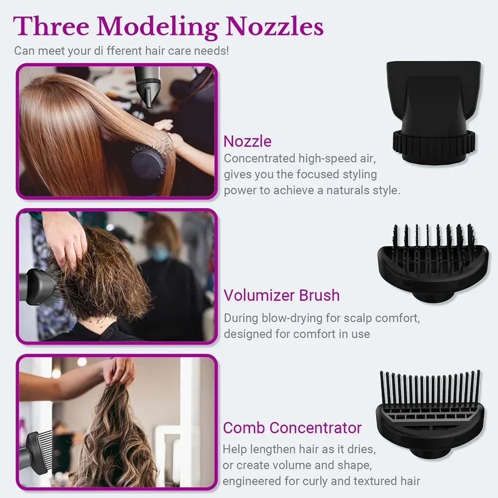 Professional Hair Dryer 1800W Powerful Hot and Cold Strong Wind Blower Constant Temperature Collecting Air Comb Nozzle GearAzizaK