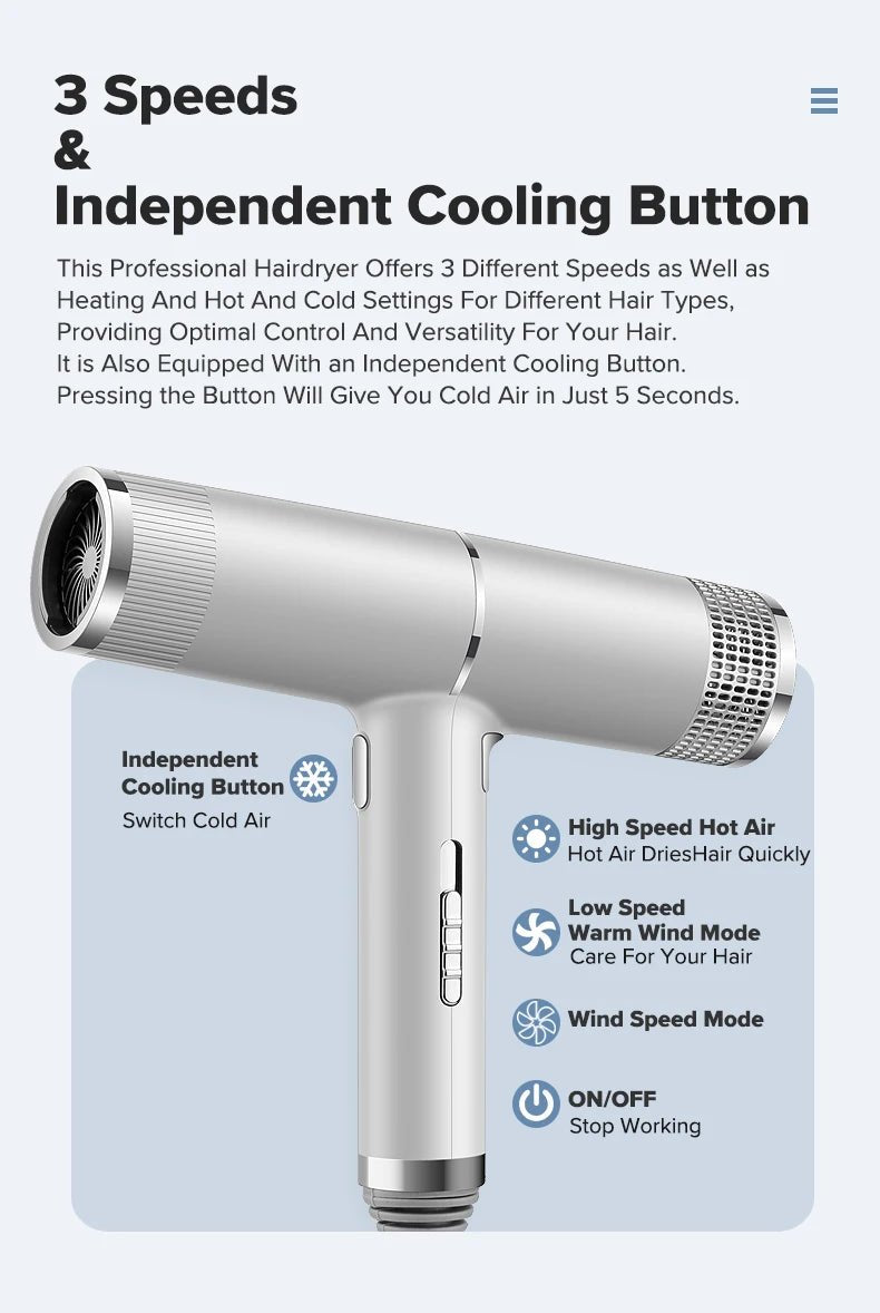 Professional Hair Dryer Infrared Negative Ionic Blow Dryer Hot&Cold Wind Salon Hair Styler Tool Hair Electric Drier BlowerAzizaK