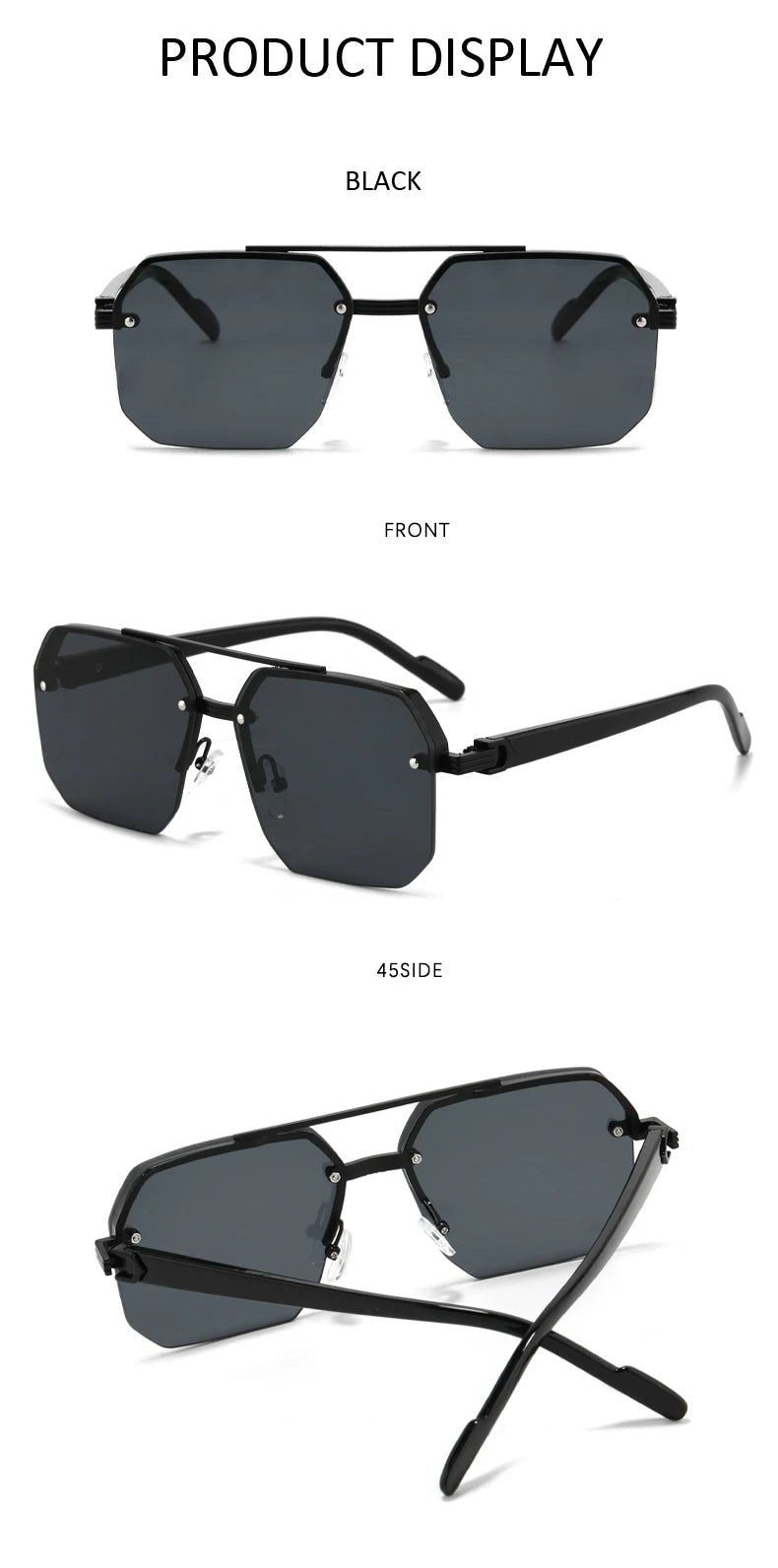 Retro Oversized Double Bridge Metal Sunglasses UV400AzizaK