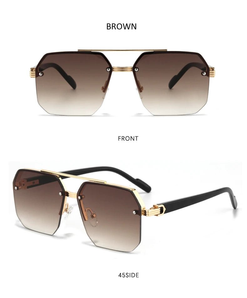 Retro Oversized Double Bridge Metal Sunglasses UV400AzizaK