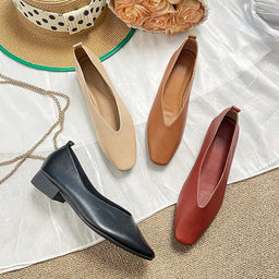 Retro Square Toe Flats – Women’s Low Heel Slip - OnsAzizaK