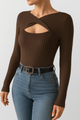Ribbed Knit Long Sleeve Top with Cutout DesignAzizaK