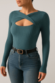 Ribbed Knit Long Sleeve Top with Cutout DesignAzizaK