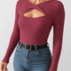 Ribbed Knit Long Sleeve Top with Cutout DesignAzizaK