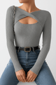 Ribbed Knit Long Sleeve Top with Cutout DesignAzizaK