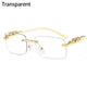 Rimless Square Sunglasses Retro Designer Gold Leopard Style LensesAzizaK