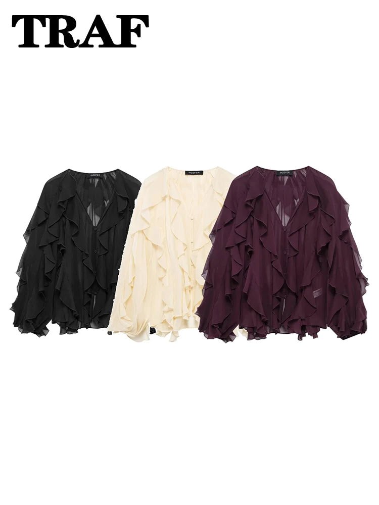 Ruffle V - Neck BlouseAzizaK