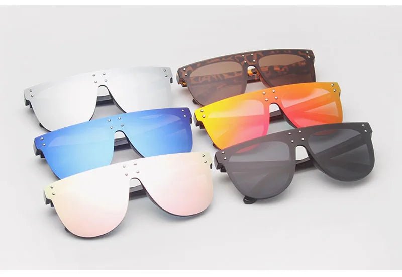 SHAUNA Retro Oversized Aviator Sunglasses with RivetsAzizaK
