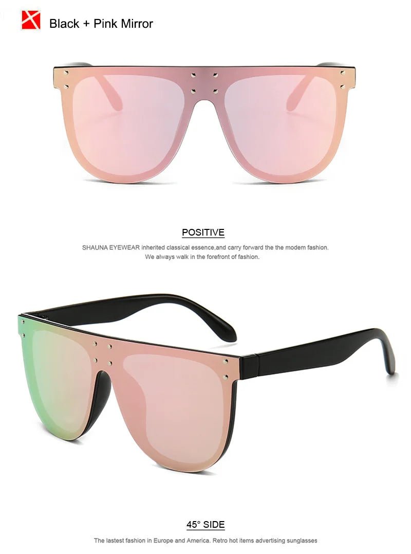 SHAUNA Retro Oversized Aviator Sunglasses with RivetsAzizaK