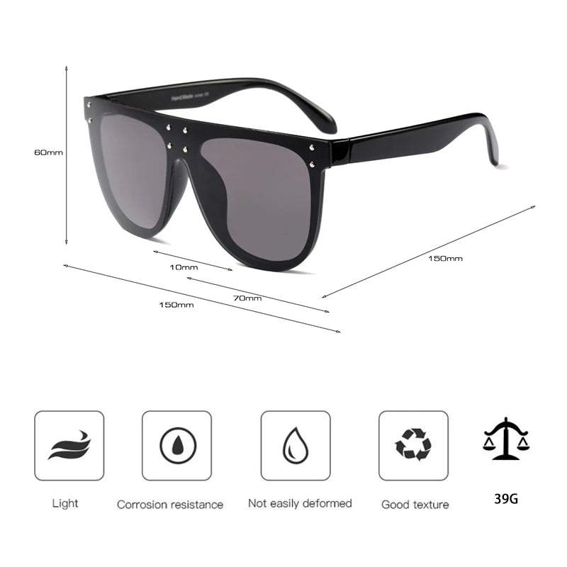 SHAUNA Retro Oversized Aviator Sunglasses with RivetsAzizaK
