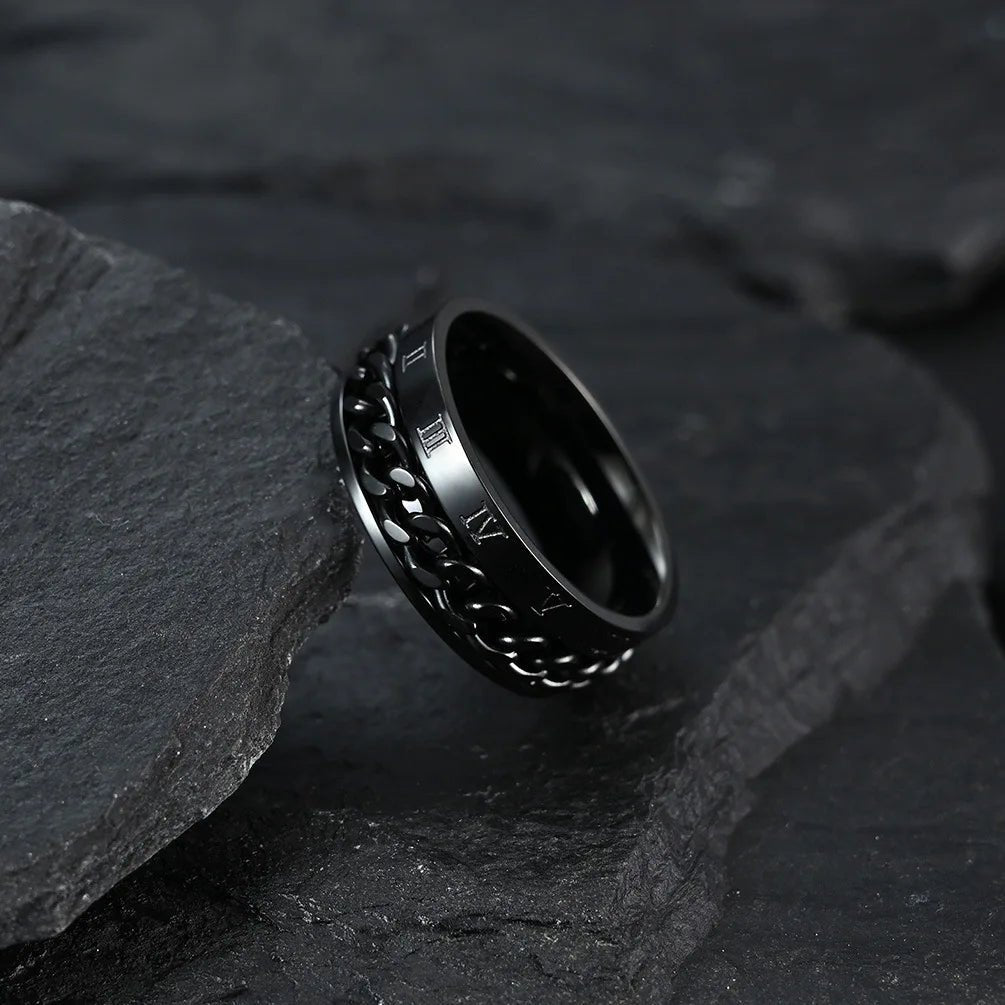 Stainless Steel Rotating Anxiety Rings with Roman NumeralsAzizaK