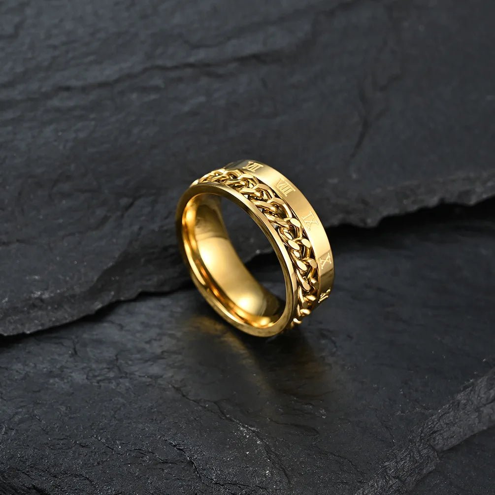 Stainless Steel Rotating Anxiety Rings with Roman NumeralsAzizaK