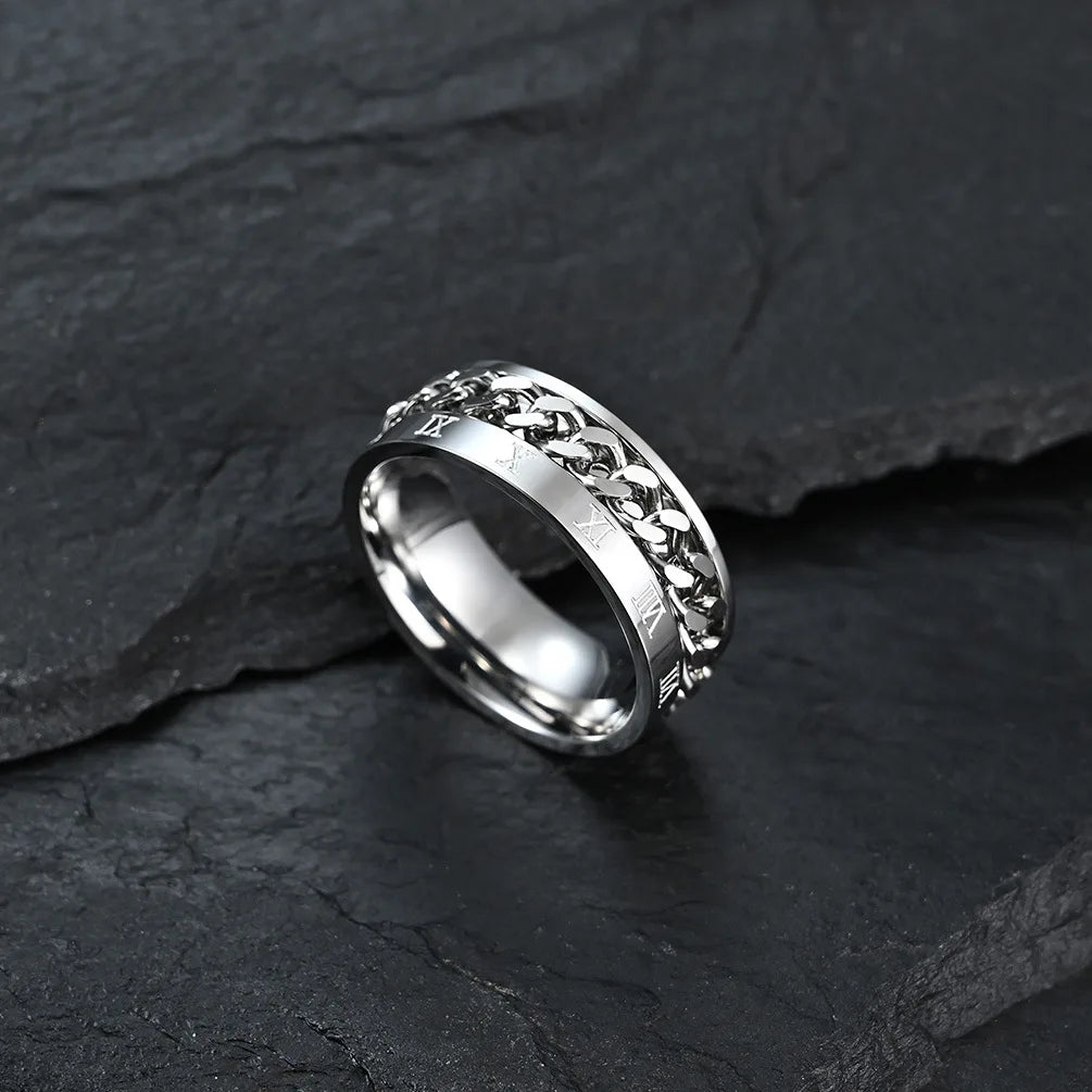 Stainless Steel Rotating Anxiety Rings with Roman NumeralsAzizaK