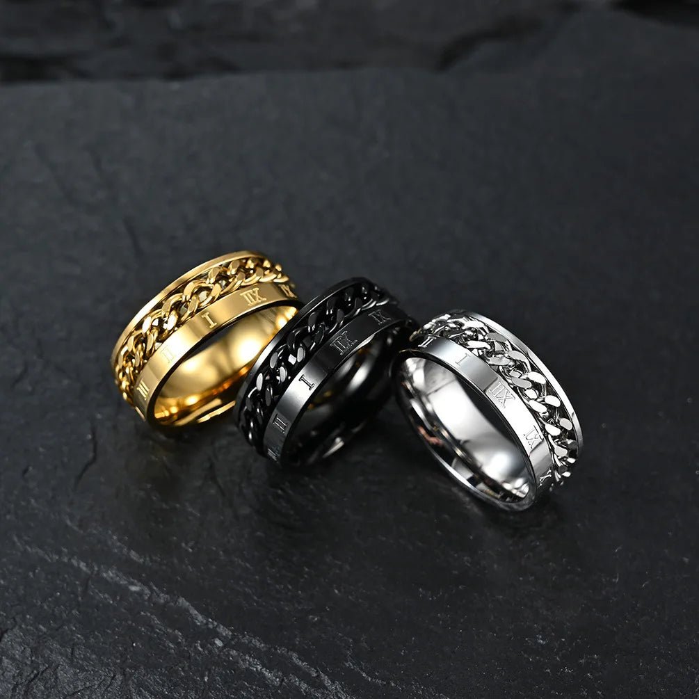 Stainless Steel Rotating Anxiety Rings with Roman NumeralsAzizaK