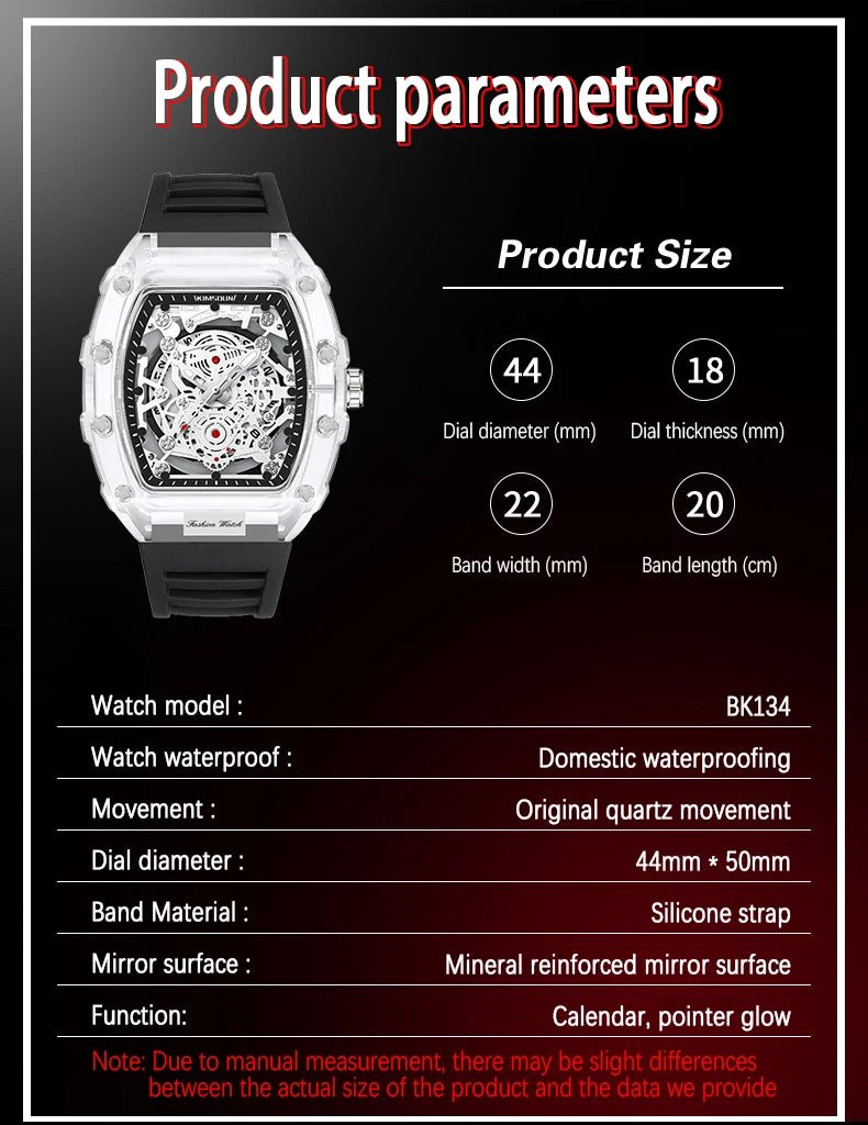 UTHAI BK134 Personalized Transparent Hollow Barrel Quartz WatchAzizaK