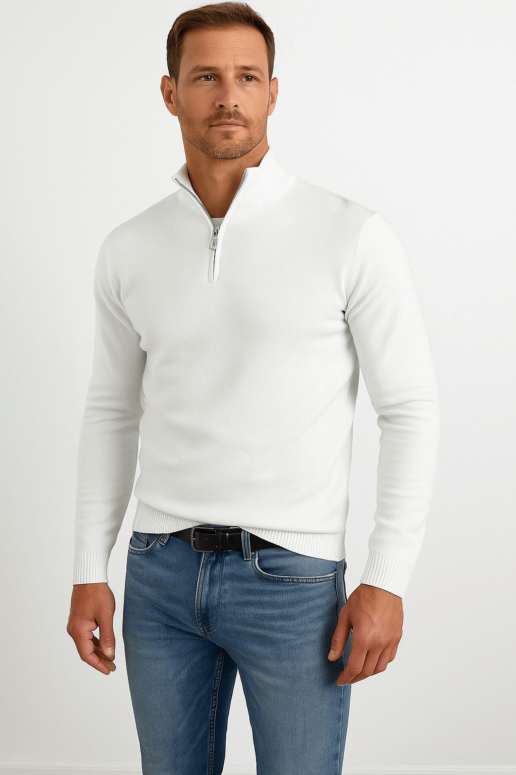 Warm Half Zip Casual Slim Fit V Neck SweatshirtAzizaK