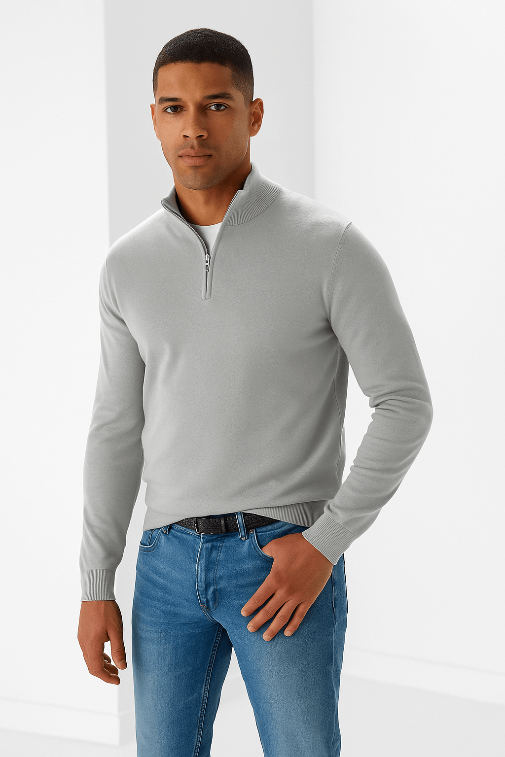 Warm Half Zip Casual Slim Fit V Neck SweatshirtAzizaK