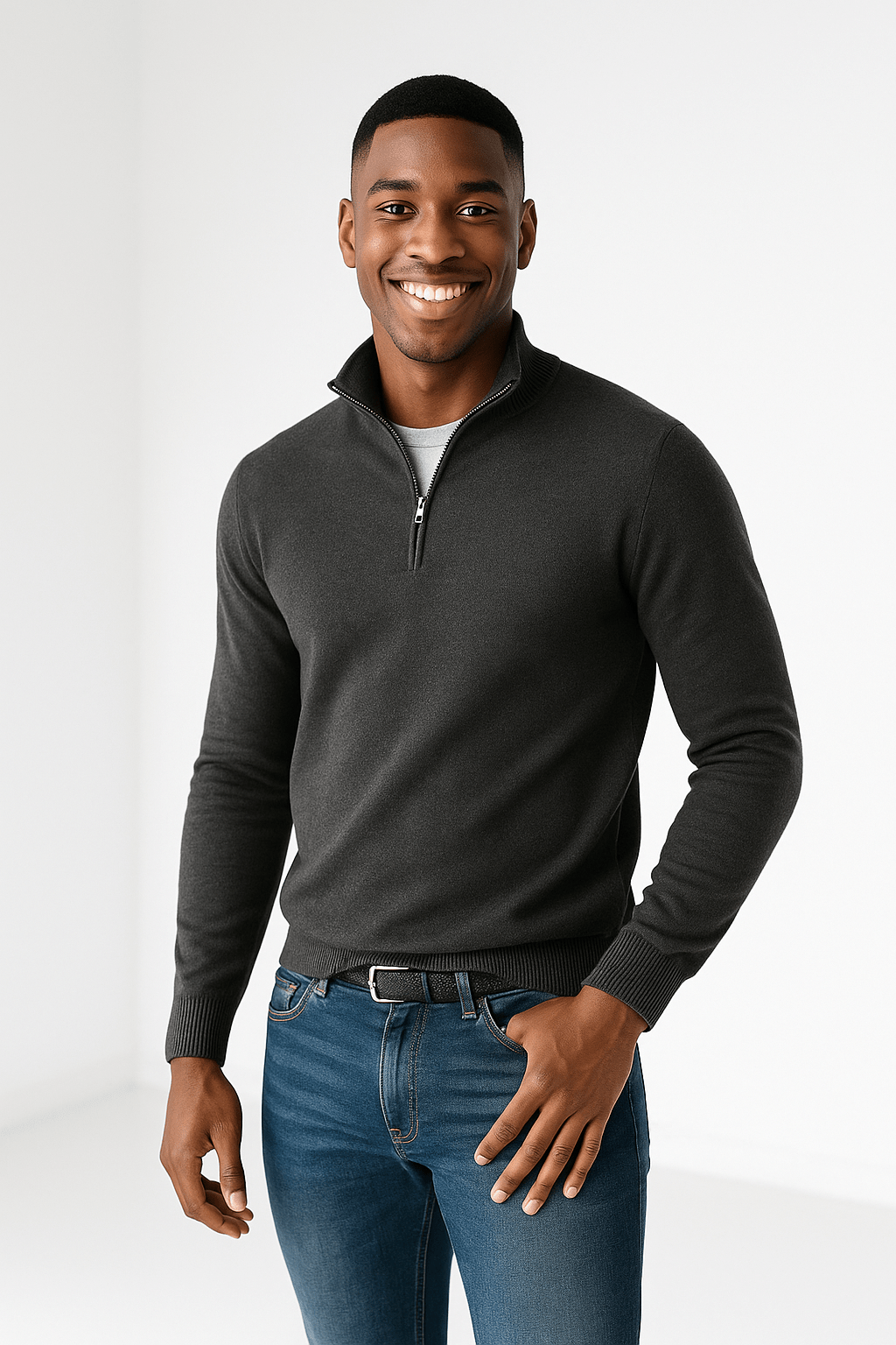 Warm Half Zip Casual Slim Fit V Neck SweatshirtAzizaK
