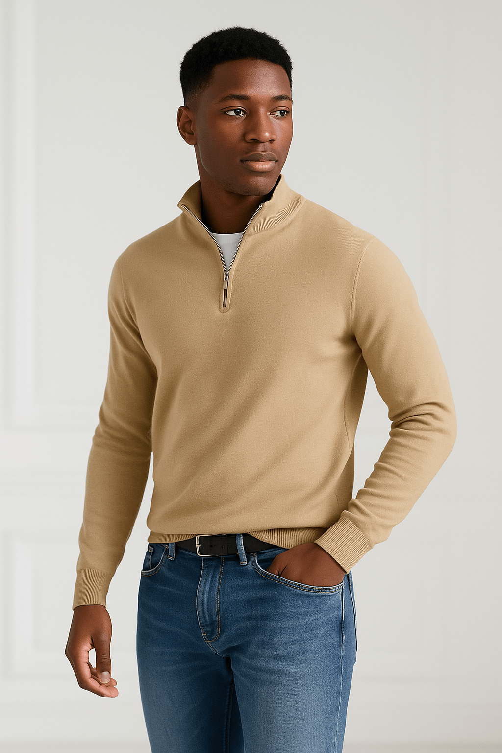 Warm Half Zip Casual Slim Fit V Neck SweatshirtAzizaK