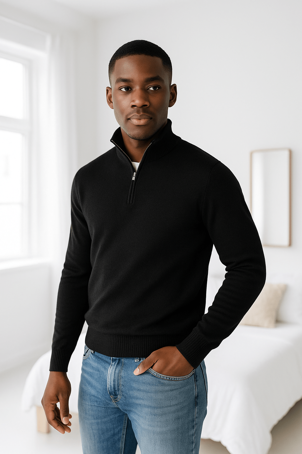 Warm Half Zip Casual Slim Fit V Neck SweatshirtAzizaK