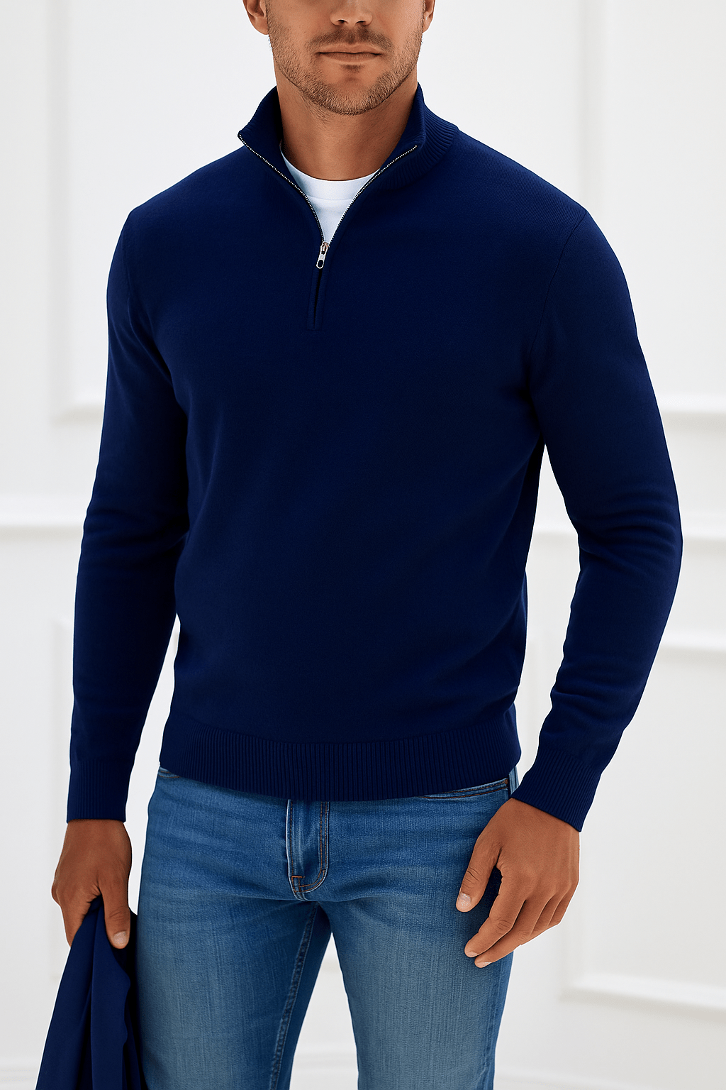 Warm Half Zip Casual Slim Fit V Neck SweatshirtAzizaK