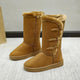 Winter Women Mid - calf Boots Thick Plush Thick Sole Non - slip Fashion Solid Color Button New Women Boots Classic Retro Long BootsAzizaK