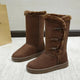 Winter Women Mid - calf Boots Thick Plush Thick Sole Non - slip Fashion Solid Color Button New Women Boots Classic Retro Long BootsAzizaK