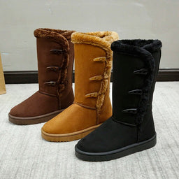 Winter Women Mid - calf Boots Thick Plush Thick Sole Non - slip Fashion Solid Color Button New Women Boots Classic Retro Long BootsAzizaK