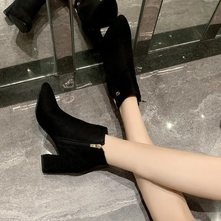 Women Ankle Boots Black LeatherAzizaK