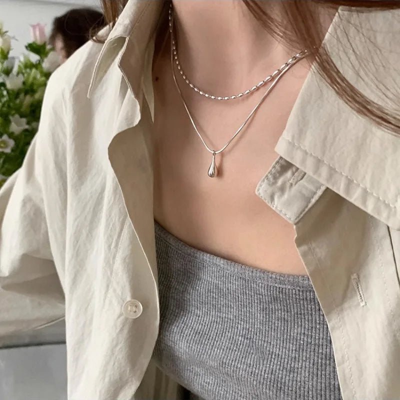 XIYANIKE Minimalist double layer water drop pendant necklaceAzizaK