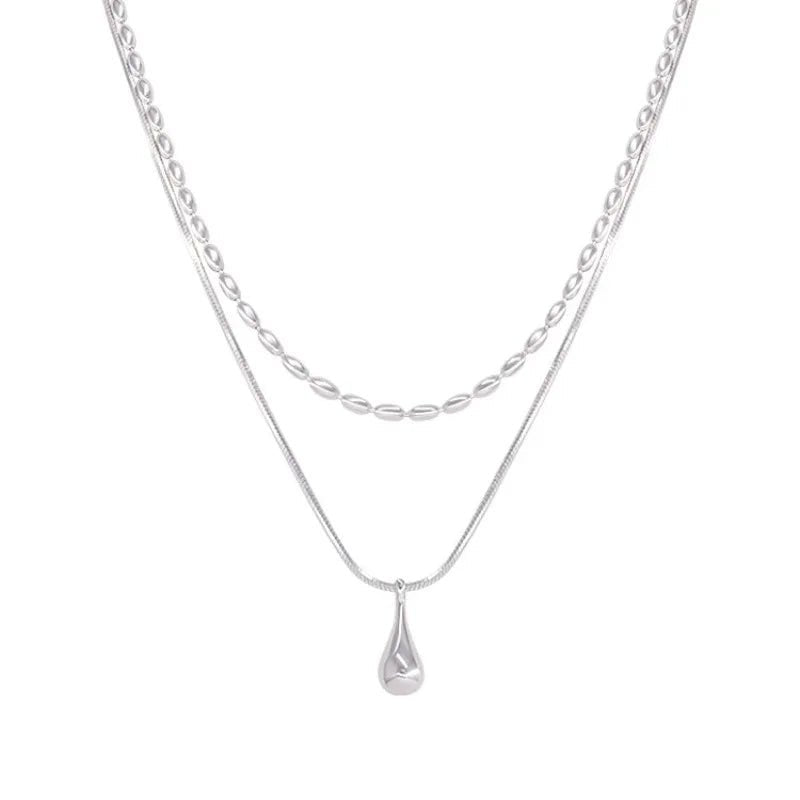 XIYANIKE Minimalist double layer water drop pendant necklaceAzizaK
