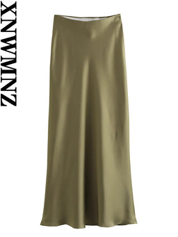 XNWMNZ Flowy Satin Midi SkirtAzizaK