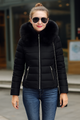 coat with artificial raccoon fur collar