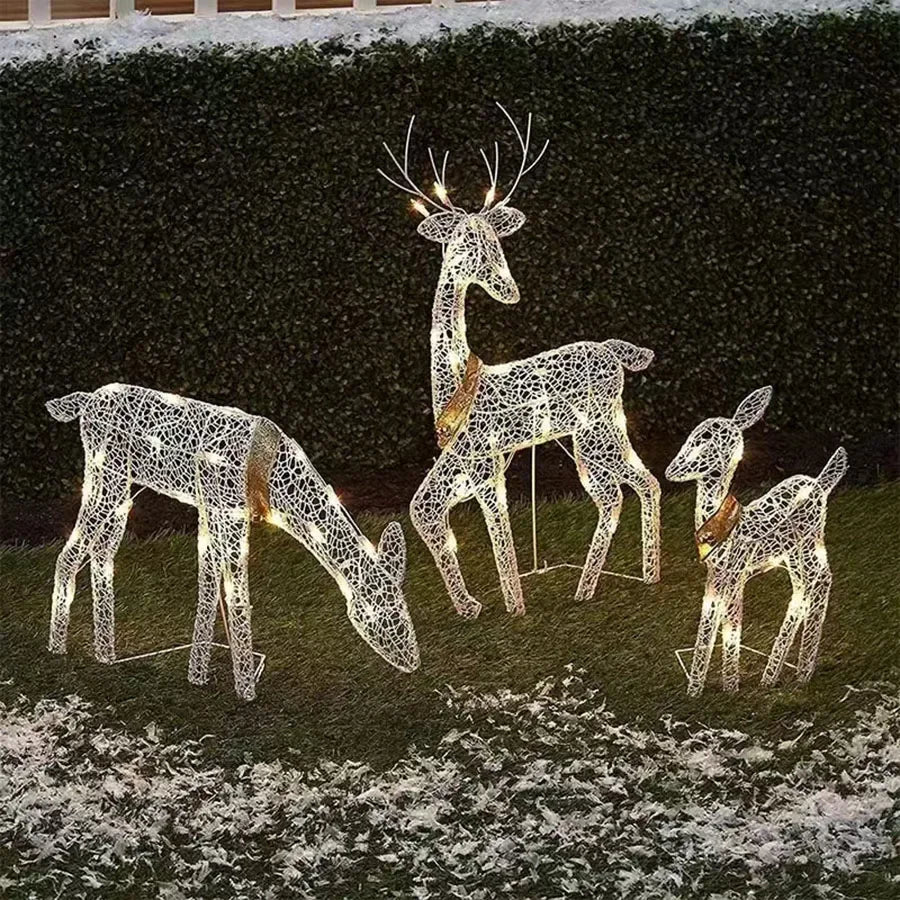 1 - 3pcs LED Iron Garden Lights Elk Deer Christmas Reindeer Shiny Glitter Outdoor Home DecorAzizaK