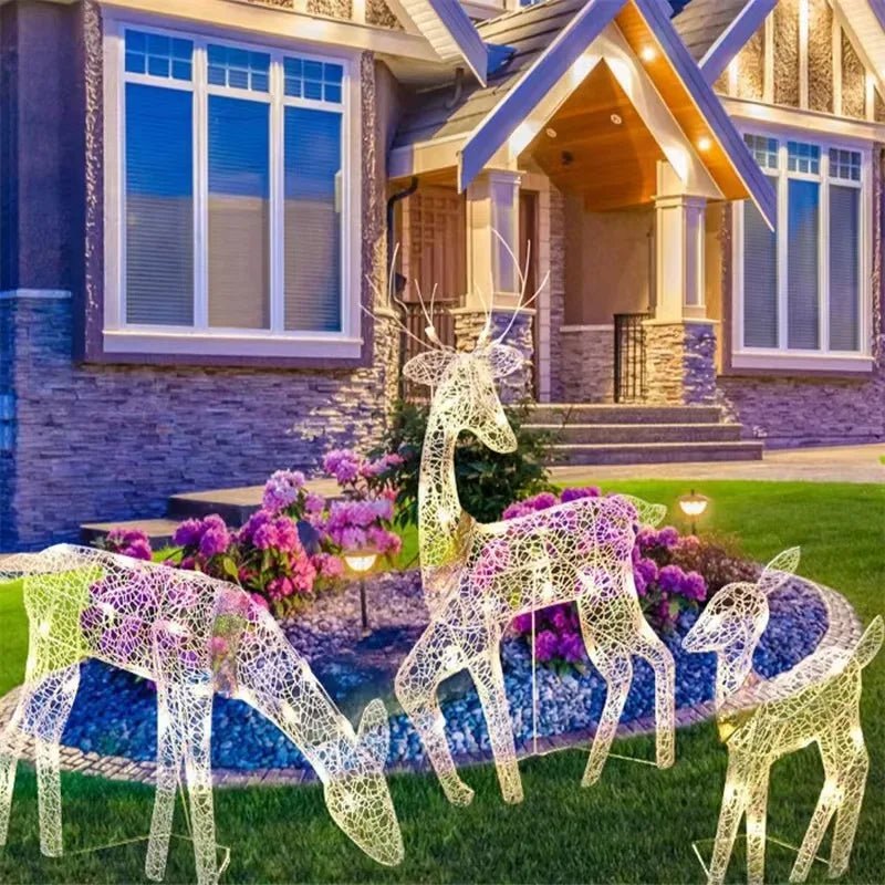 1 - 3pcs LED Iron Garden Lights Elk Deer Christmas Reindeer Shiny Glitter Outdoor Home DecorAzizaK