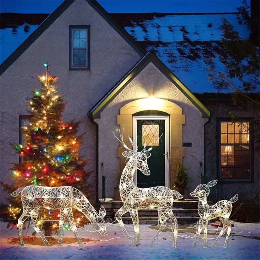 1 - 3pcs LED Iron Garden Lights Elk Deer Christmas Reindeer Shiny Glitter Outdoor Home DecorAzizaK