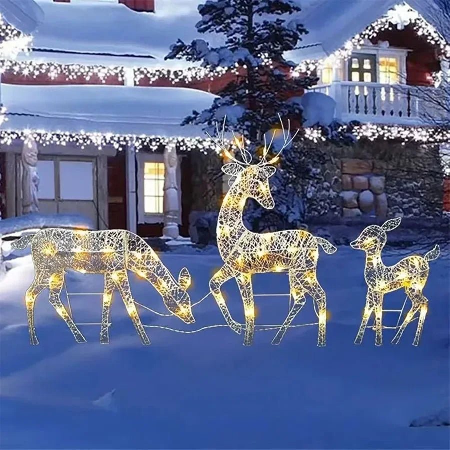 1 - 3pcs LED Iron Garden Lights Elk Deer Christmas Reindeer Shiny Glitter Outdoor Home DecorAzizaK