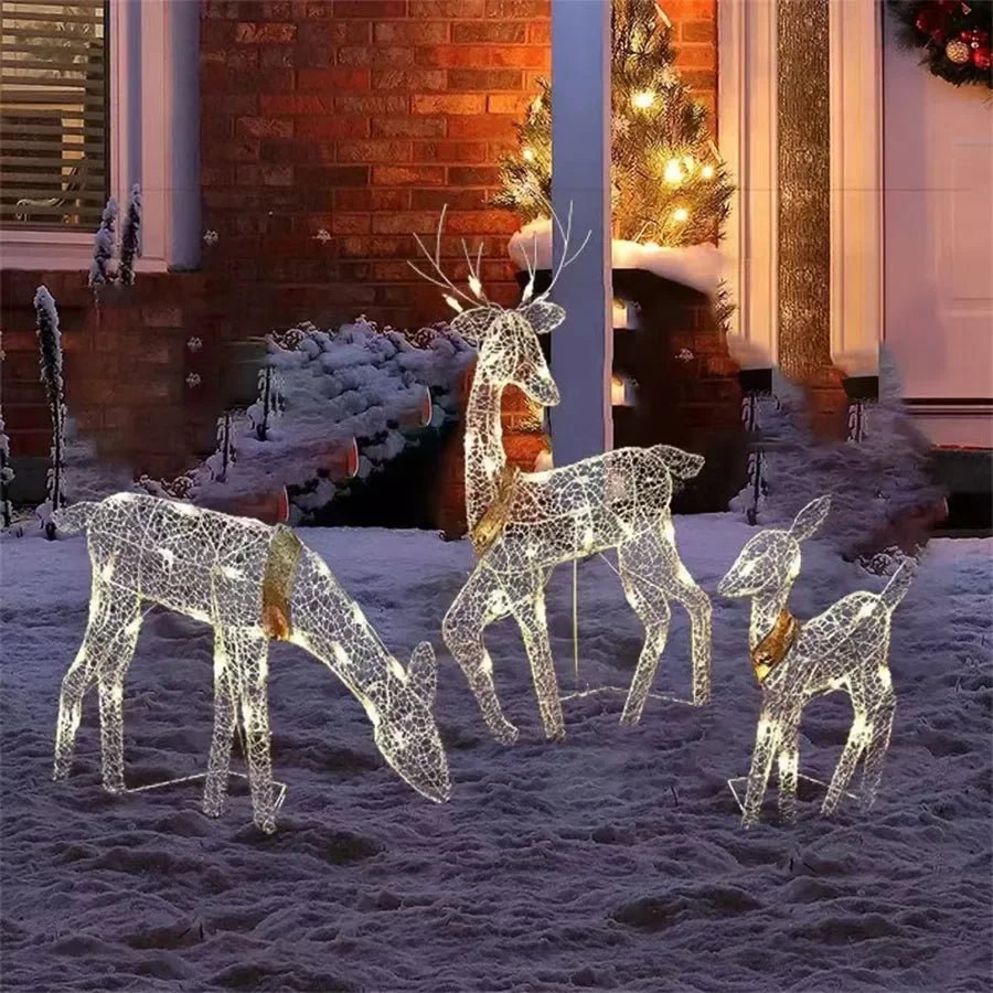 1 - 3pcs LED Iron Garden Lights Elk Deer Christmas Reindeer Shiny Glitter Outdoor Home DecorAzizaK