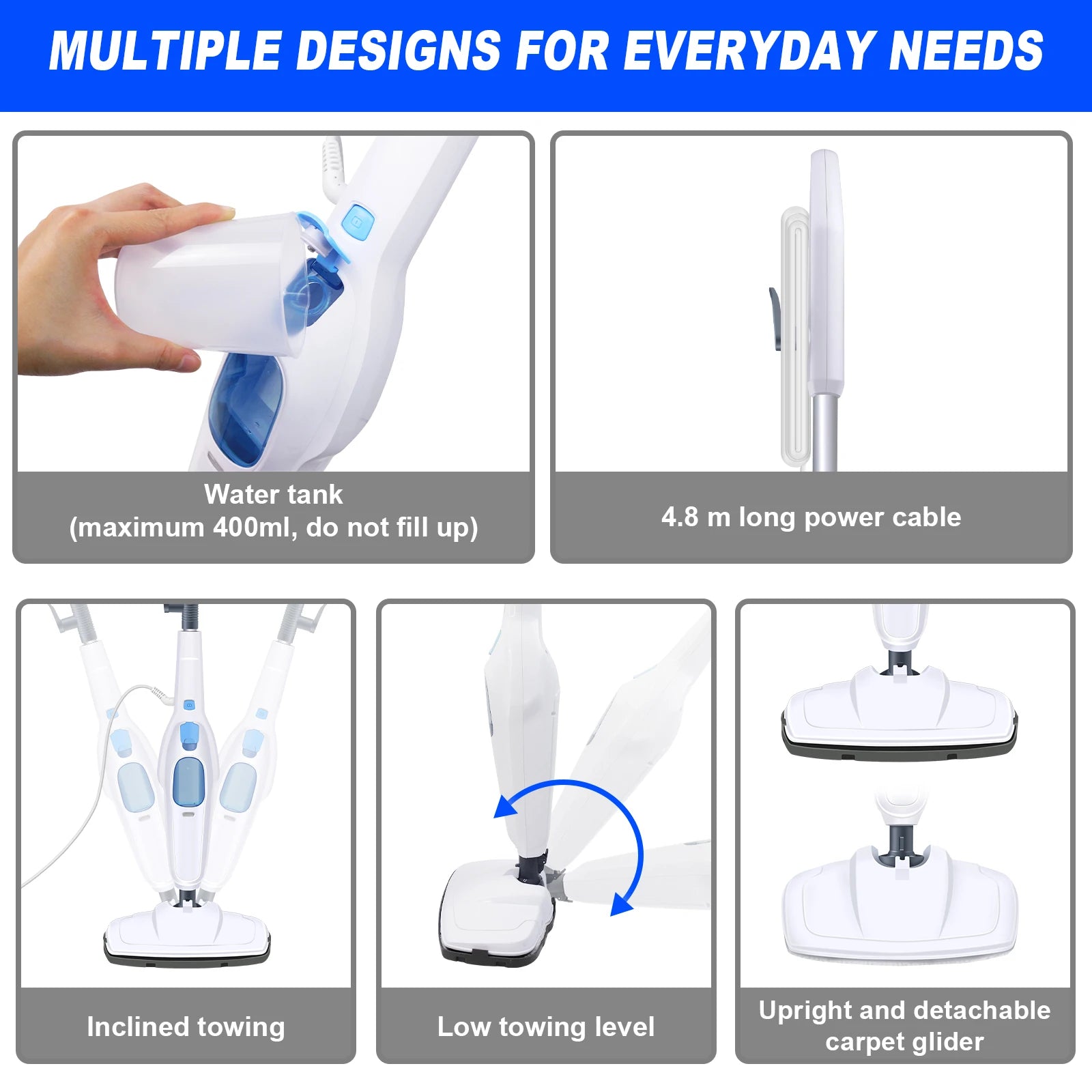 12 in 1 Electric Steam Mop with 120 Degree Rotating Head for Floor Cleaning, 5000W Steam Cleaner, 400ml Water TankAzizaK