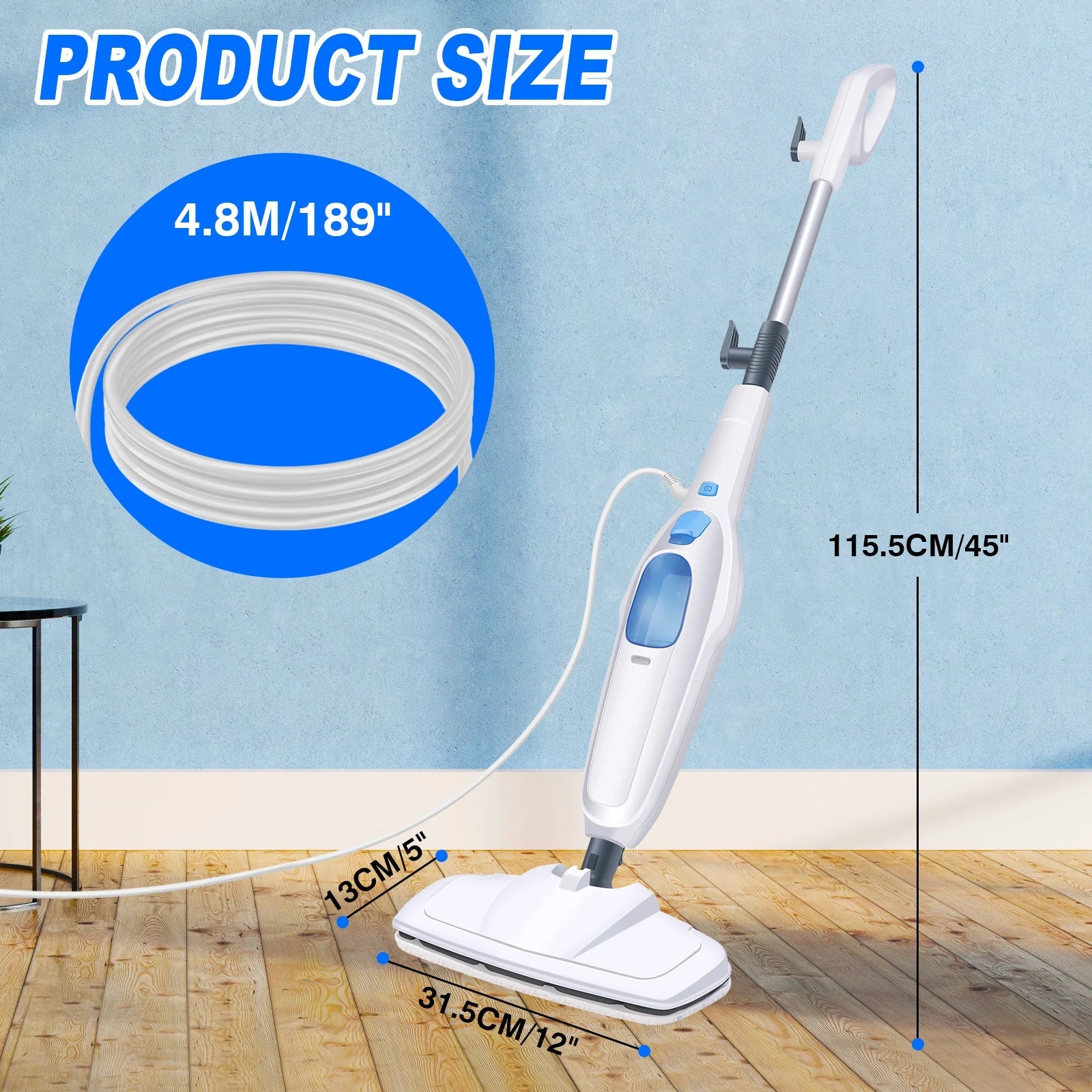 12 in 1 Electric Steam Mop with 120 Degree Rotating Head for Floor Cleaning, 5000W Steam Cleaner, 400ml Water TankAzizaK