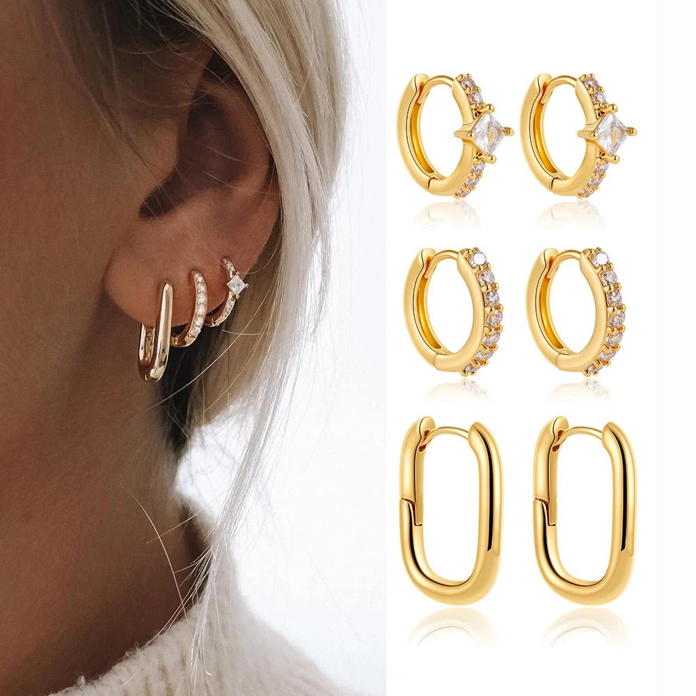 14k Gold Plated Small Zircon Stackable Hoop Earrings SetAzizaK