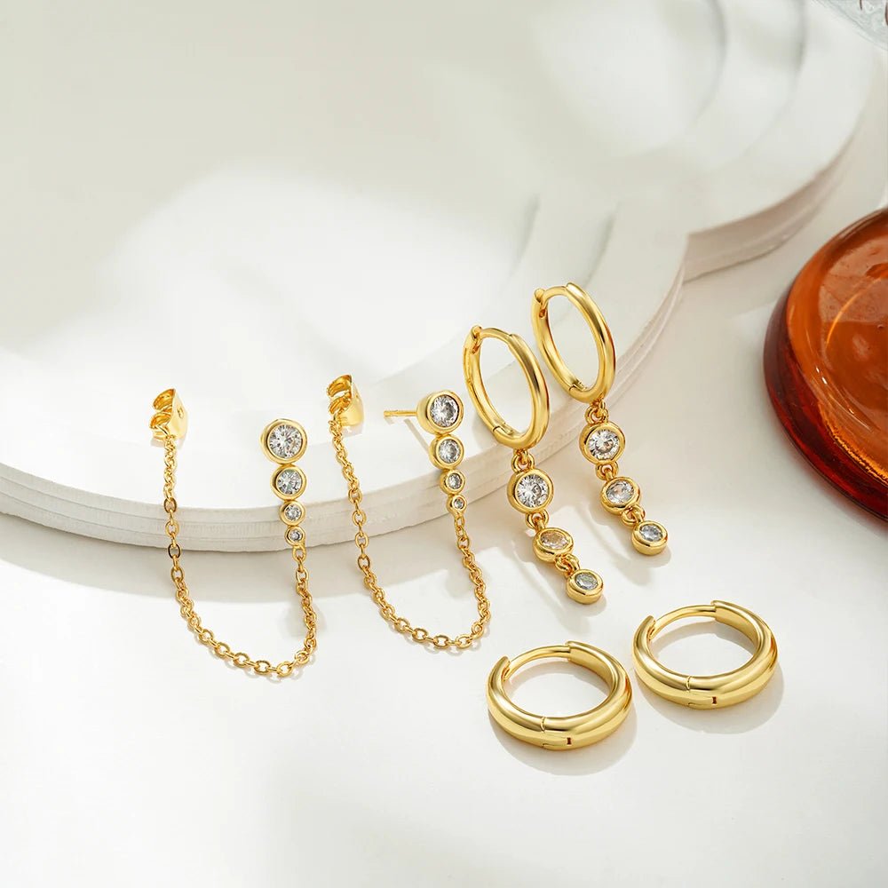 14k Gold Plated Small Zircon Stackable Hoop Earrings SetAzizaK